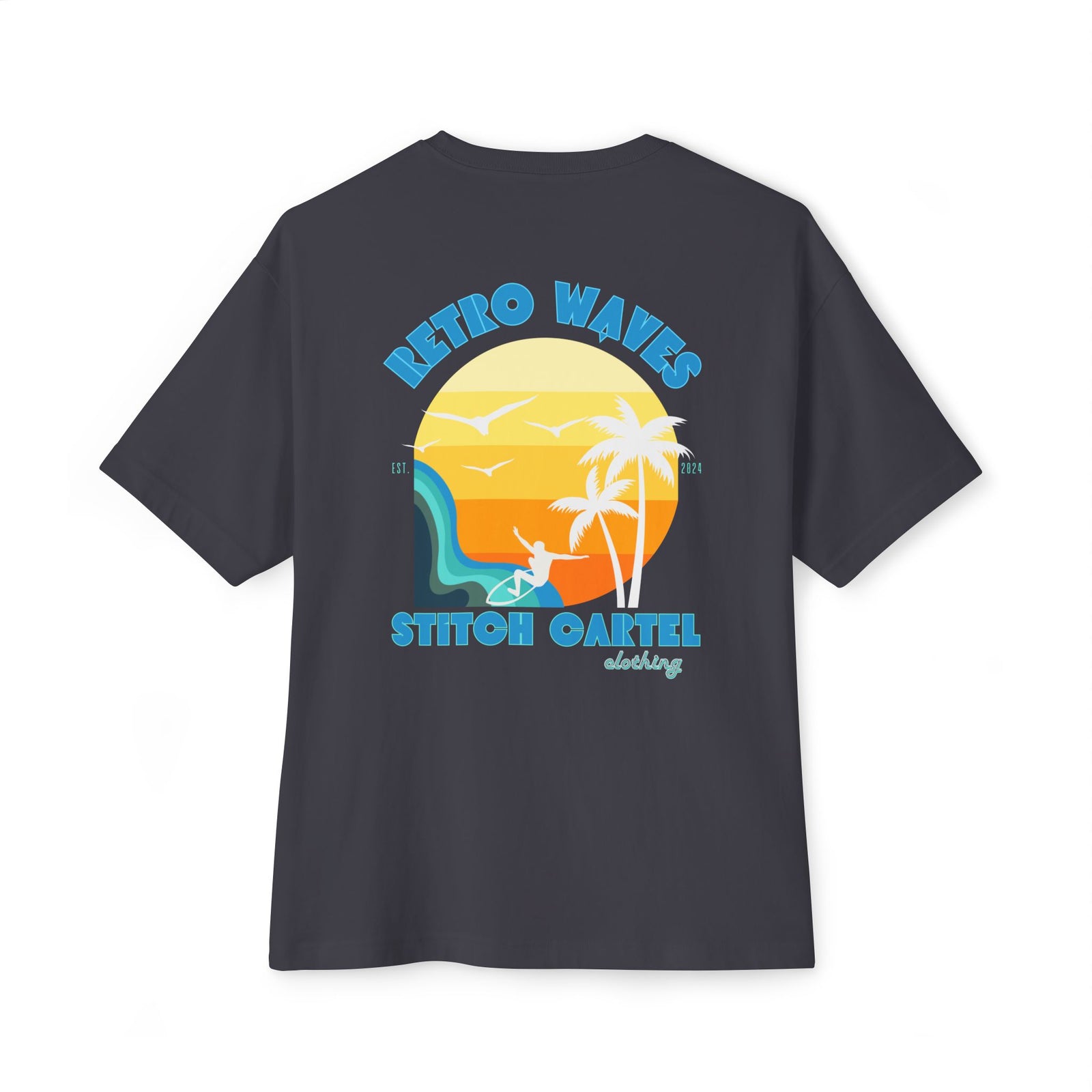 Unisex Retro Waves blue design Oversized Boxy Tee