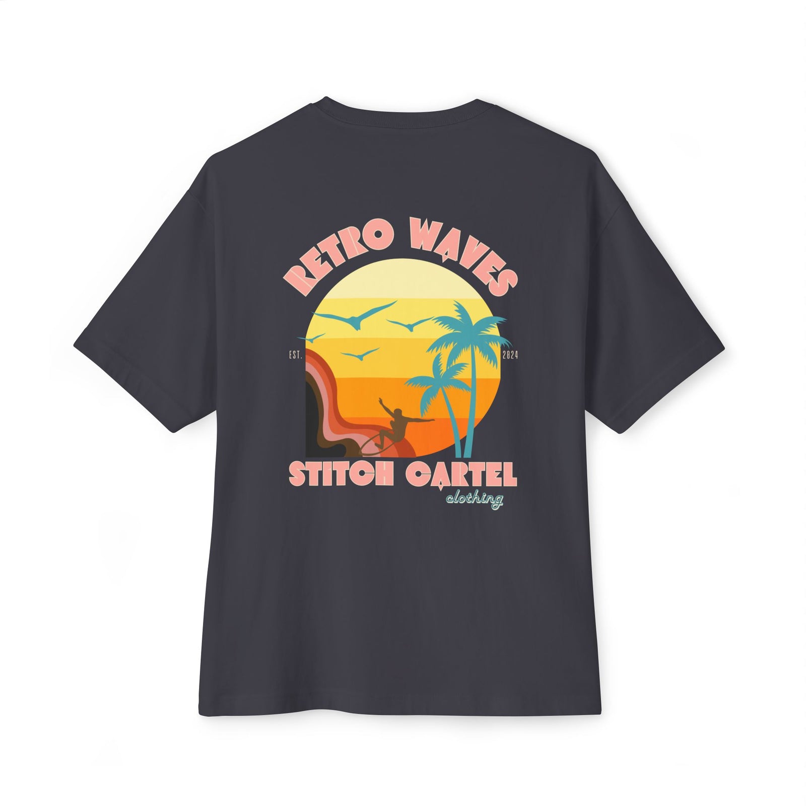 Unisex Retro Waves pink design Oversized Boxy Tee