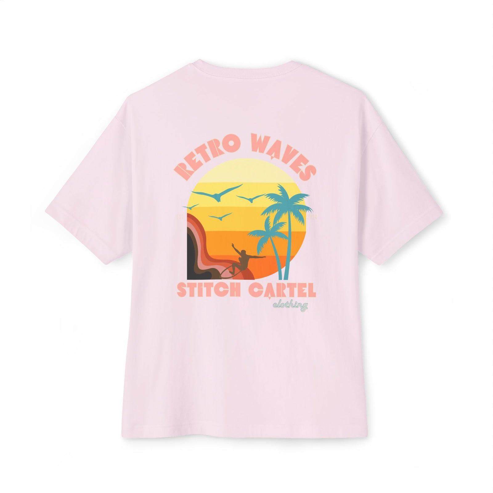 Unisex Retro Waves pink design Oversized Boxy Tee