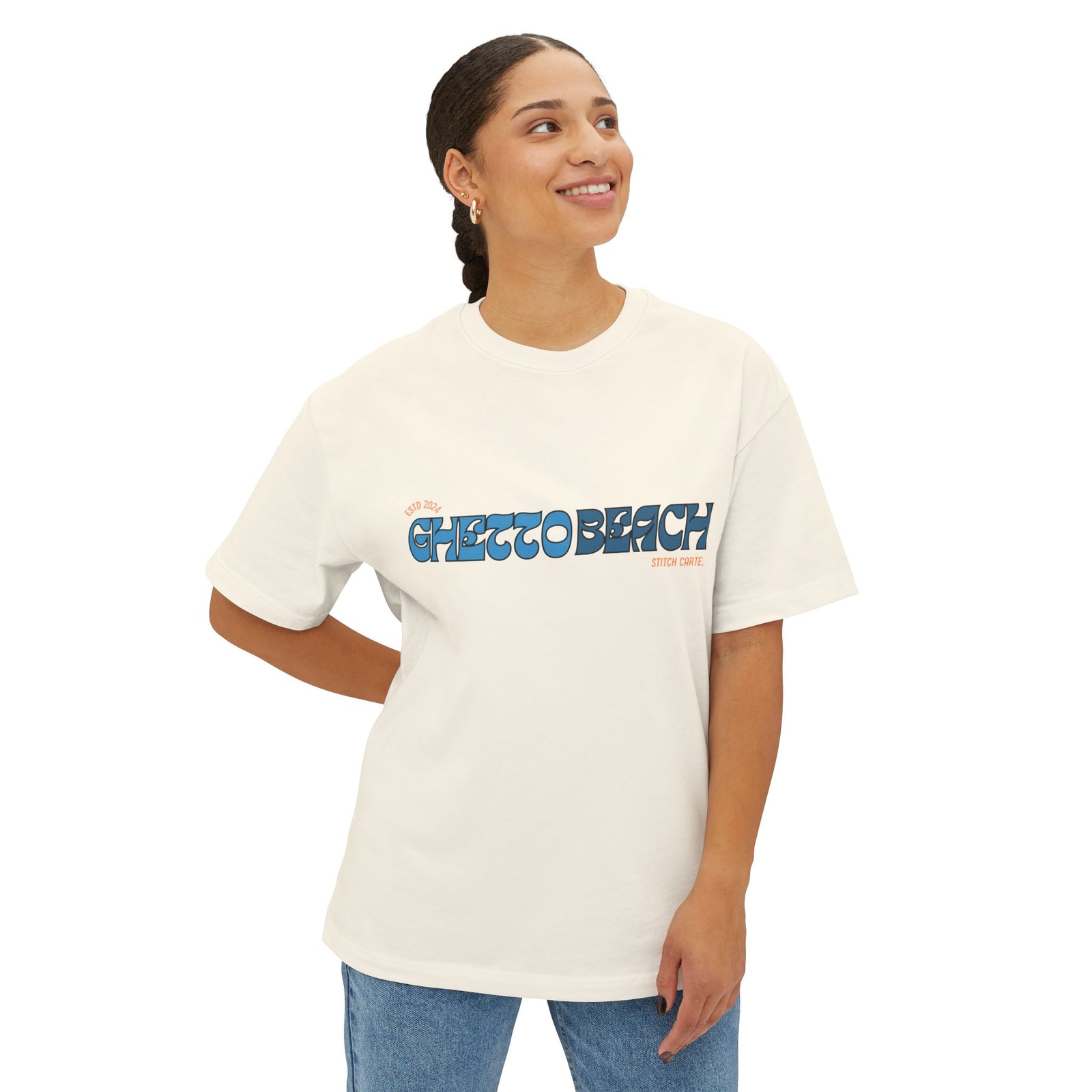 Ghetto beach basic orange and blue design Unisex Oversized Boxy Tee