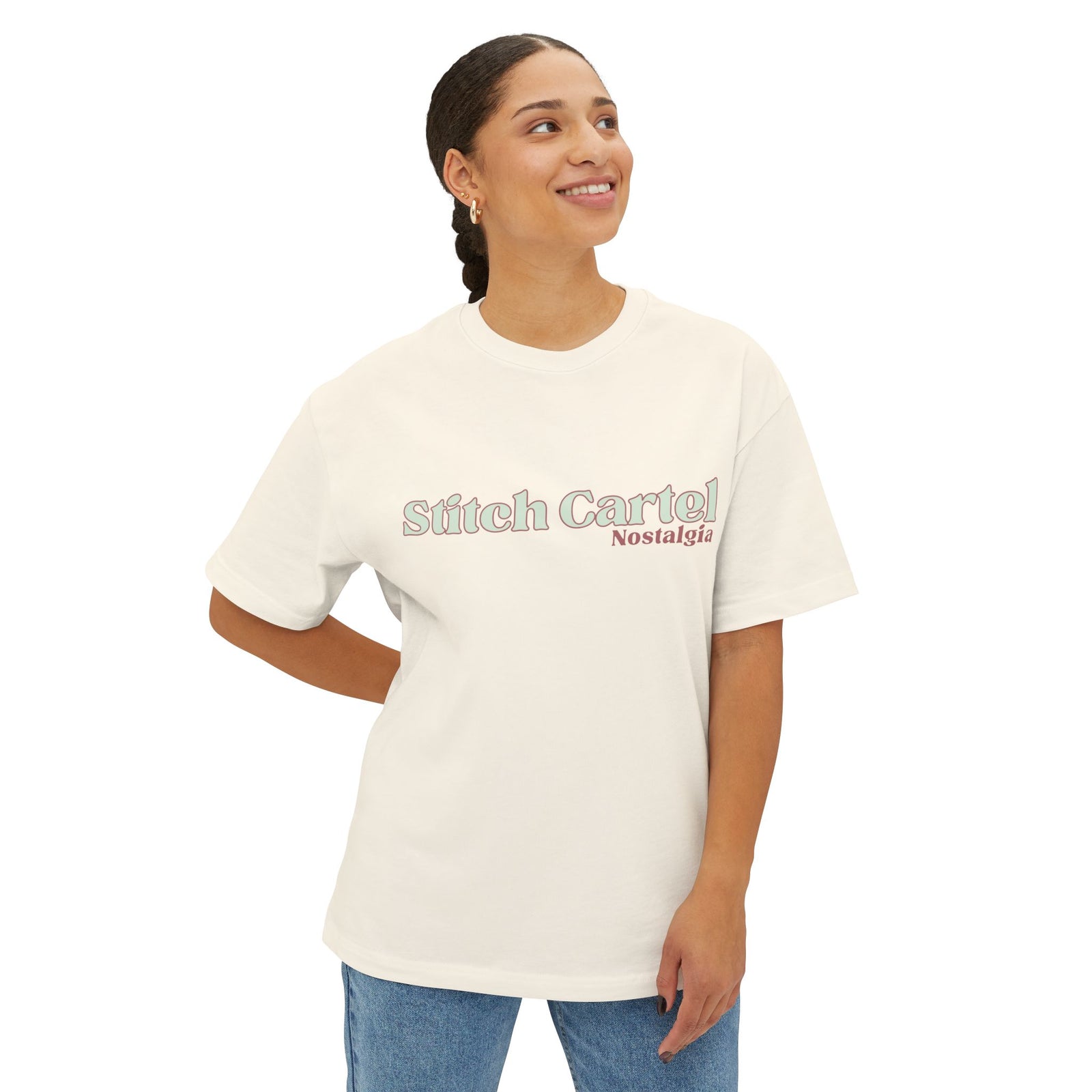 Womans 70’s nostalgia beige design Oversized Boxy Tee