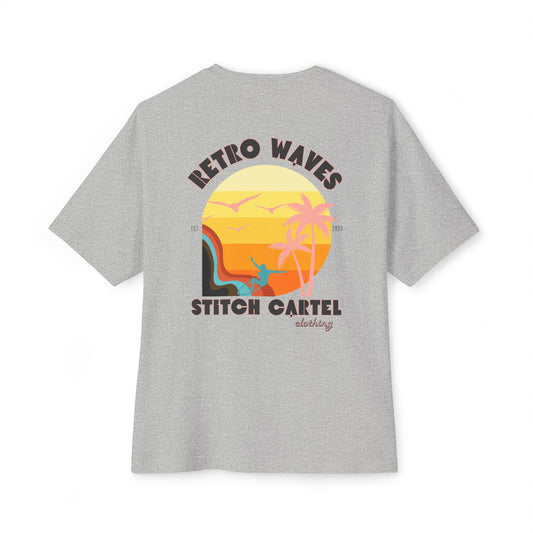 Unisex Retro Waves black design Oversized Boxy Tee