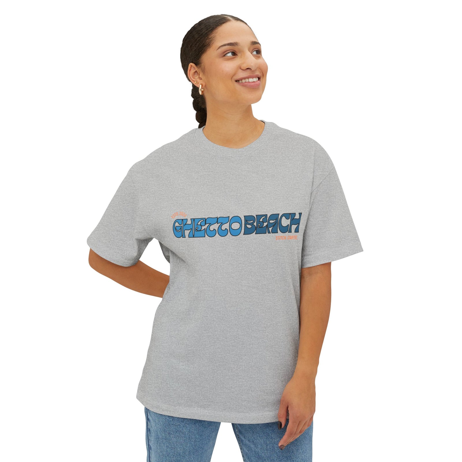 Ghetto beach basic orange and blue design Unisex Oversized Boxy Tee