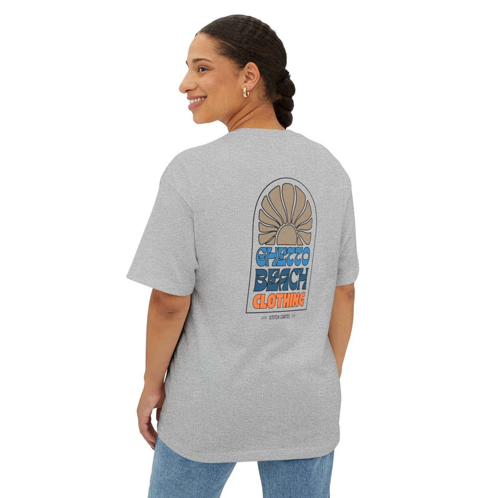 Ghetto beach basic orange and blue design Unisex Oversized Boxy Tee