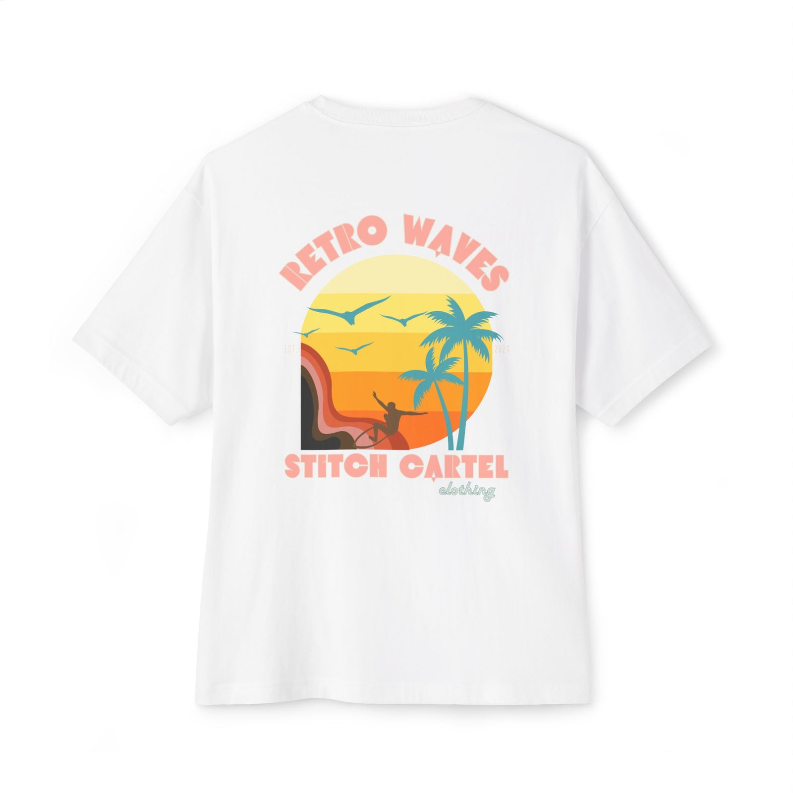 Unisex Retro Waves pink design Oversized Boxy Tee