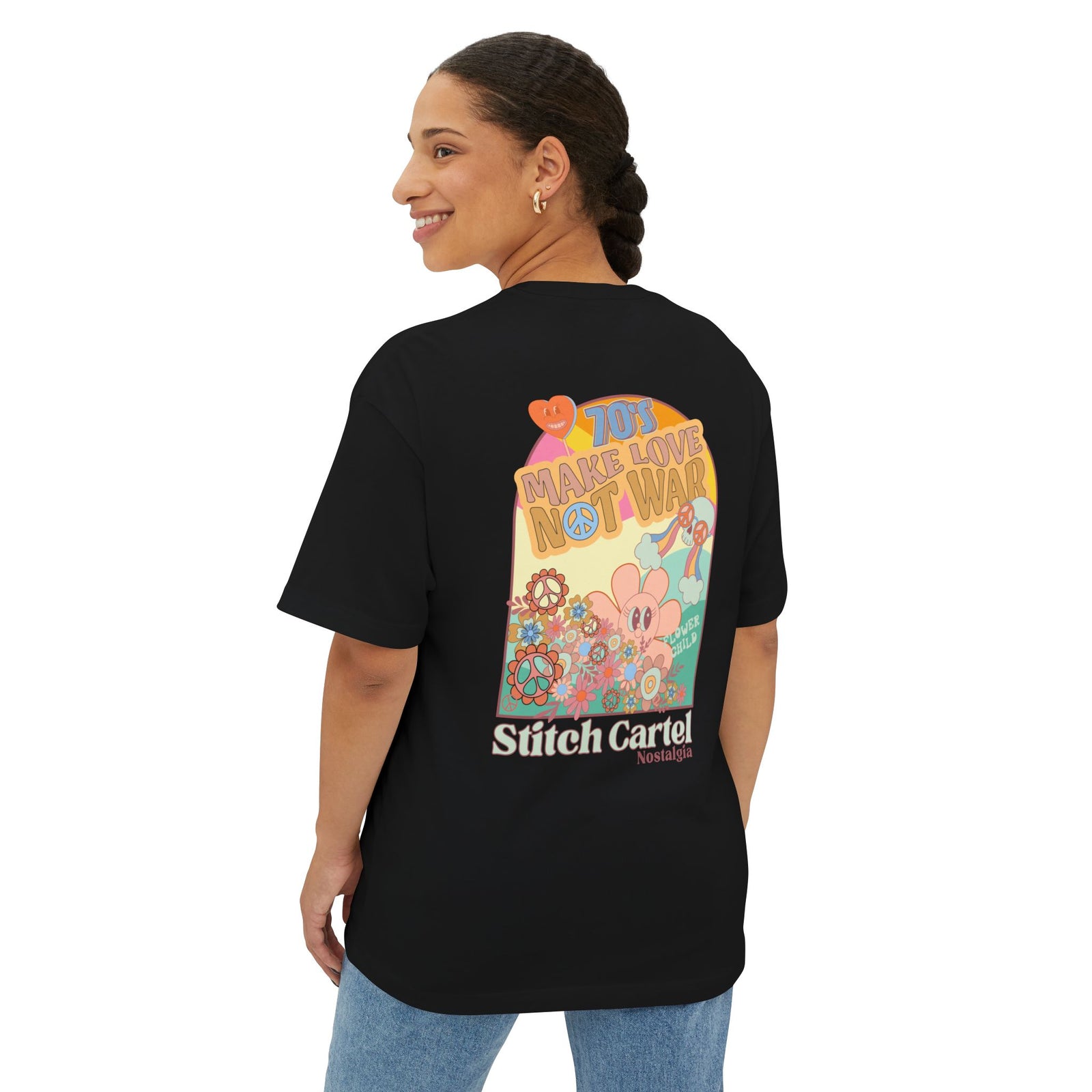 Womans 70’s nostalgia beige design Oversized Boxy Tee