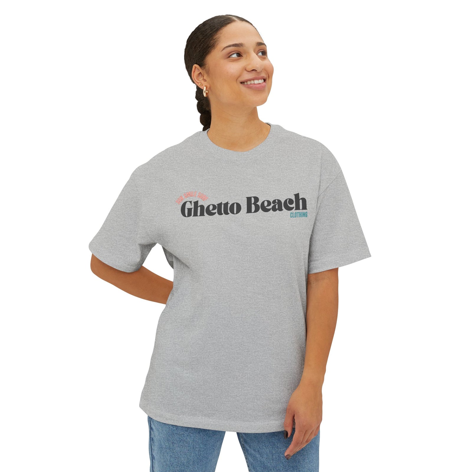 Ghetto beach black design over sized Vintage Box Tee