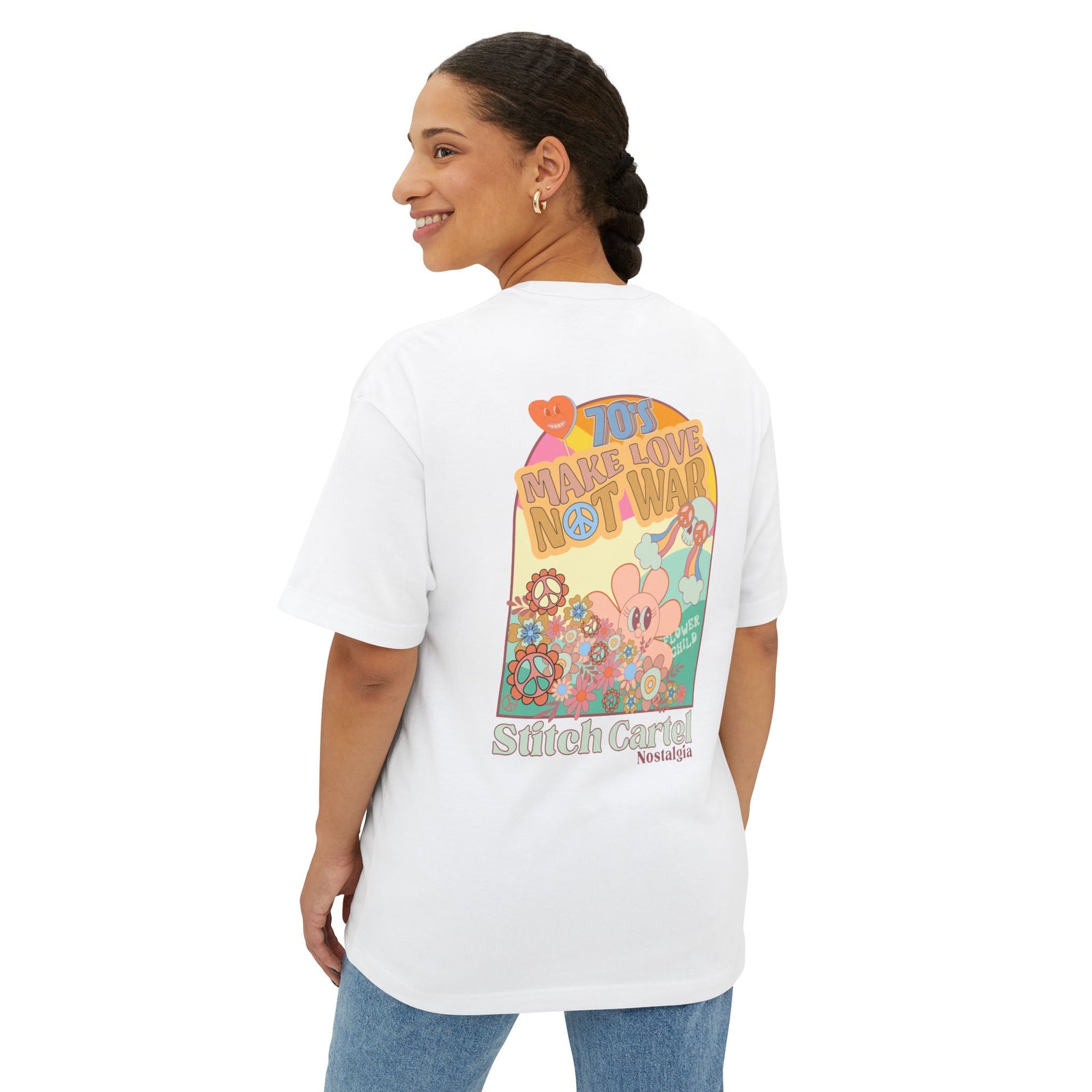 Womans 70’s nostalgia beige design Oversized Boxy Tee