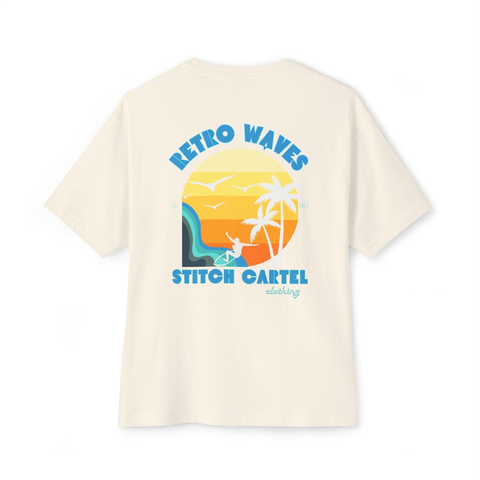Unisex Retro Waves blue design Oversized Boxy Tee