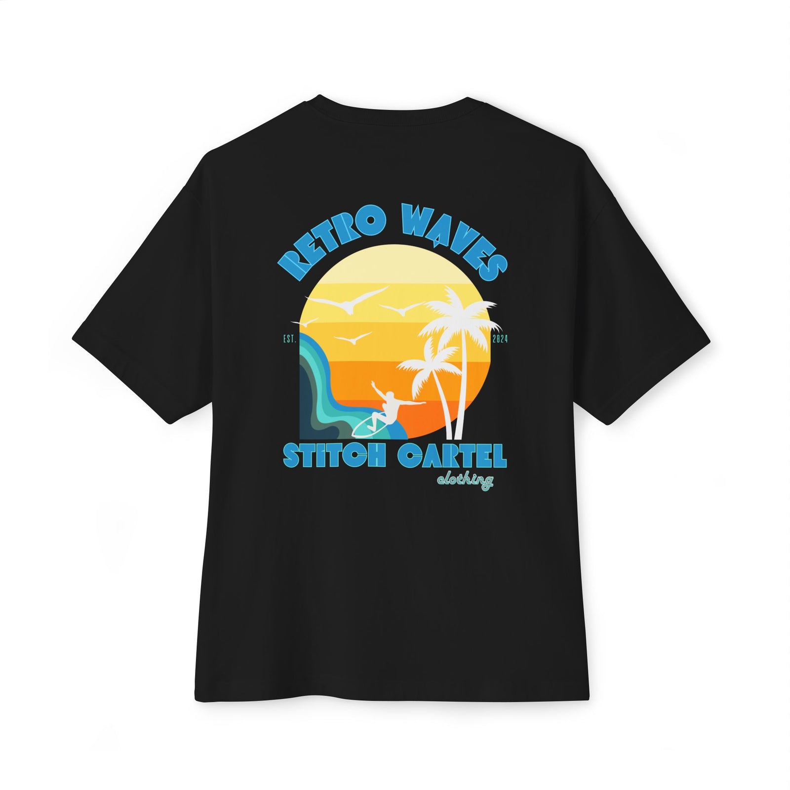 Unisex Retro Waves blue design Oversized Boxy Tee