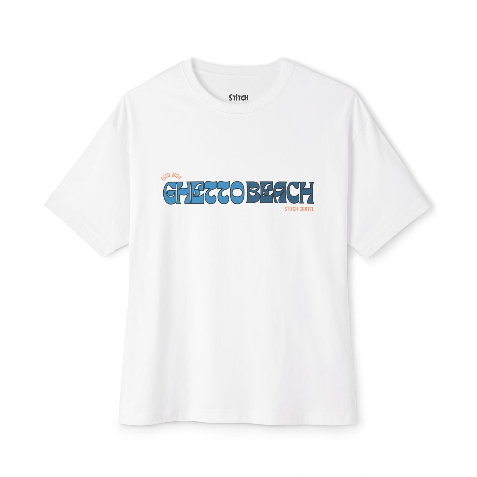 Ghetto beach basic orange and blue design Unisex Oversized Boxy Tee