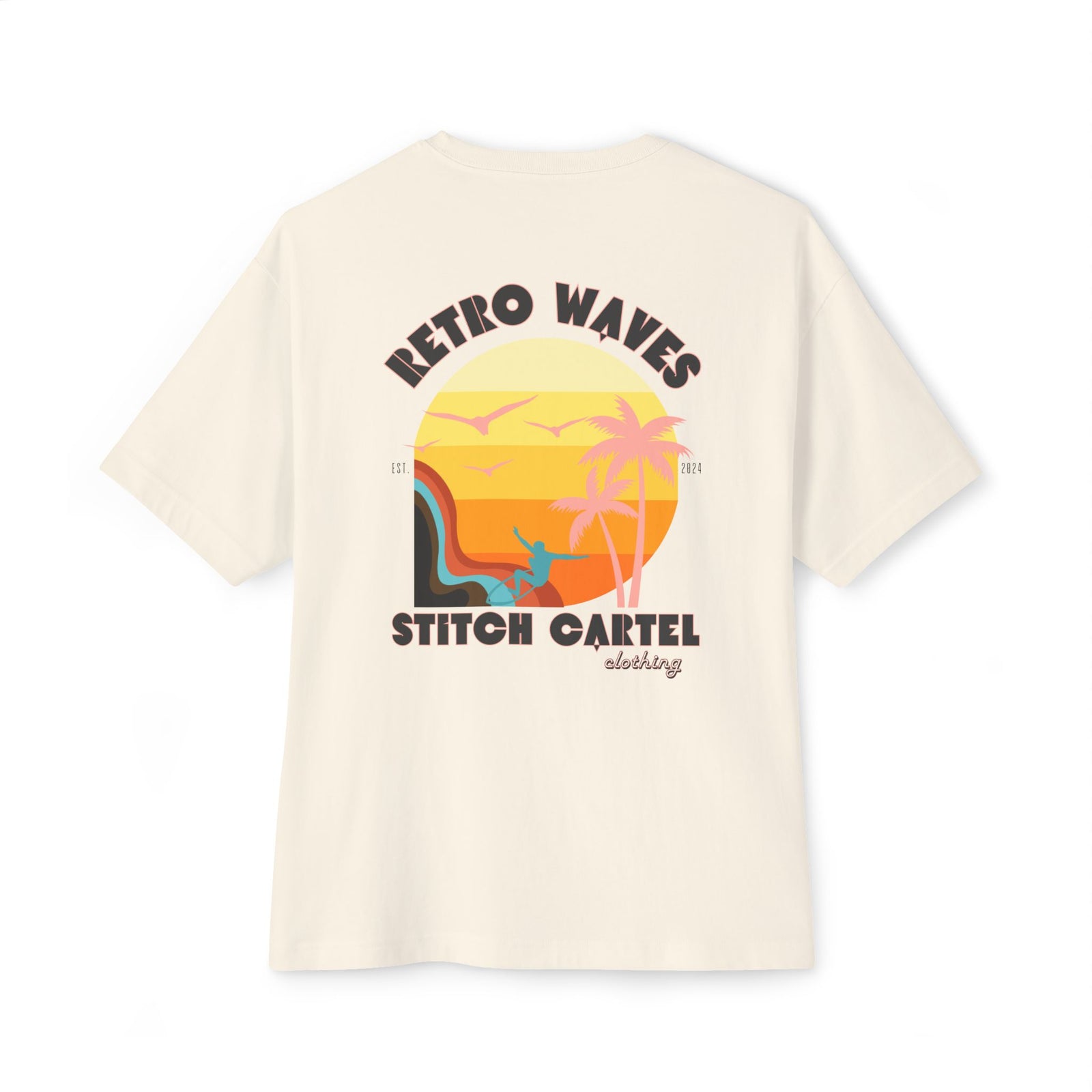 Unisex Retro Waves black design Oversized Boxy Tee